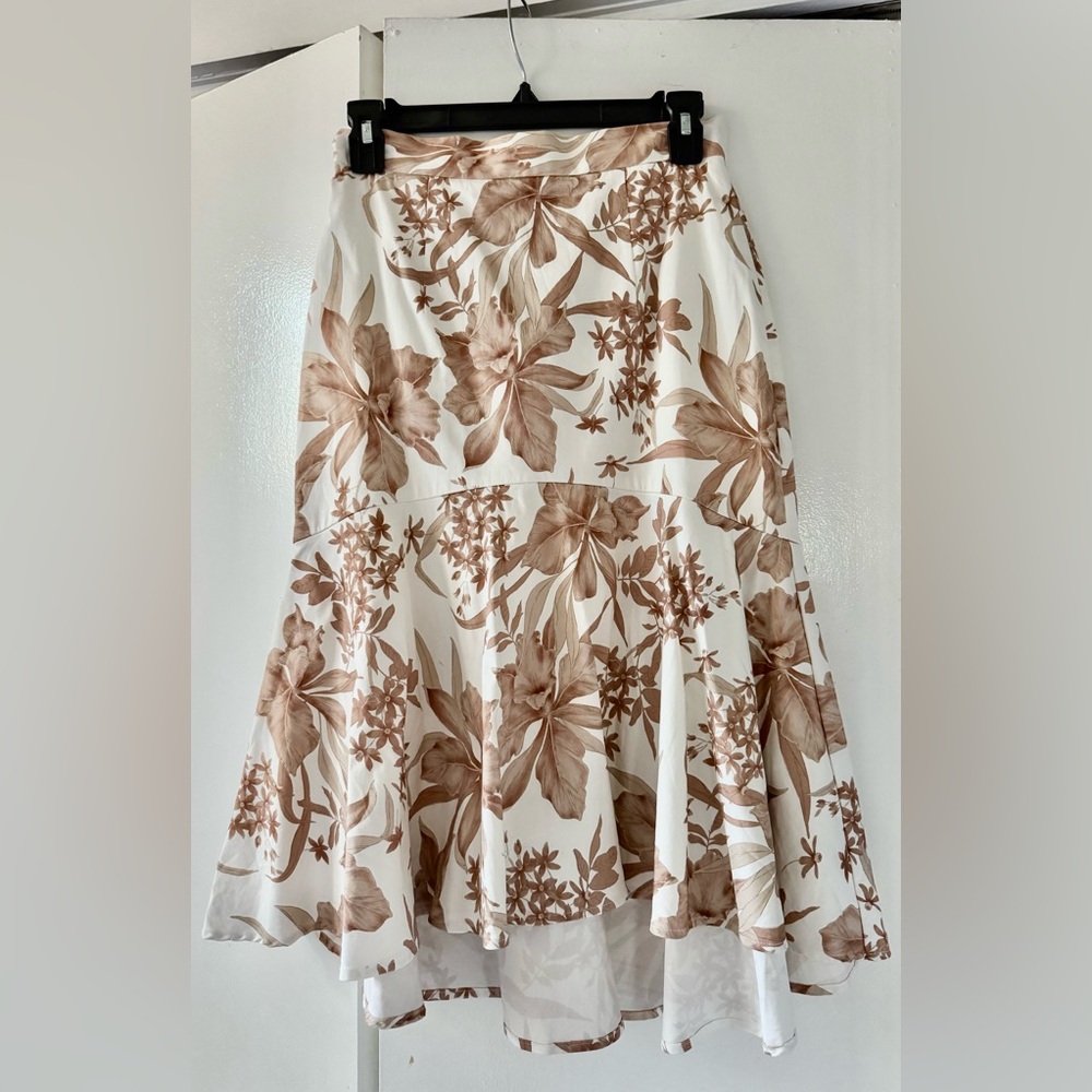 ANTONIO MELANI Brown and Tan Fit and Flare Midi Skirt